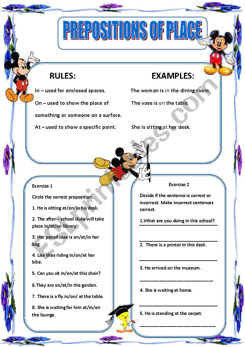 Prepositions of place  worksheet