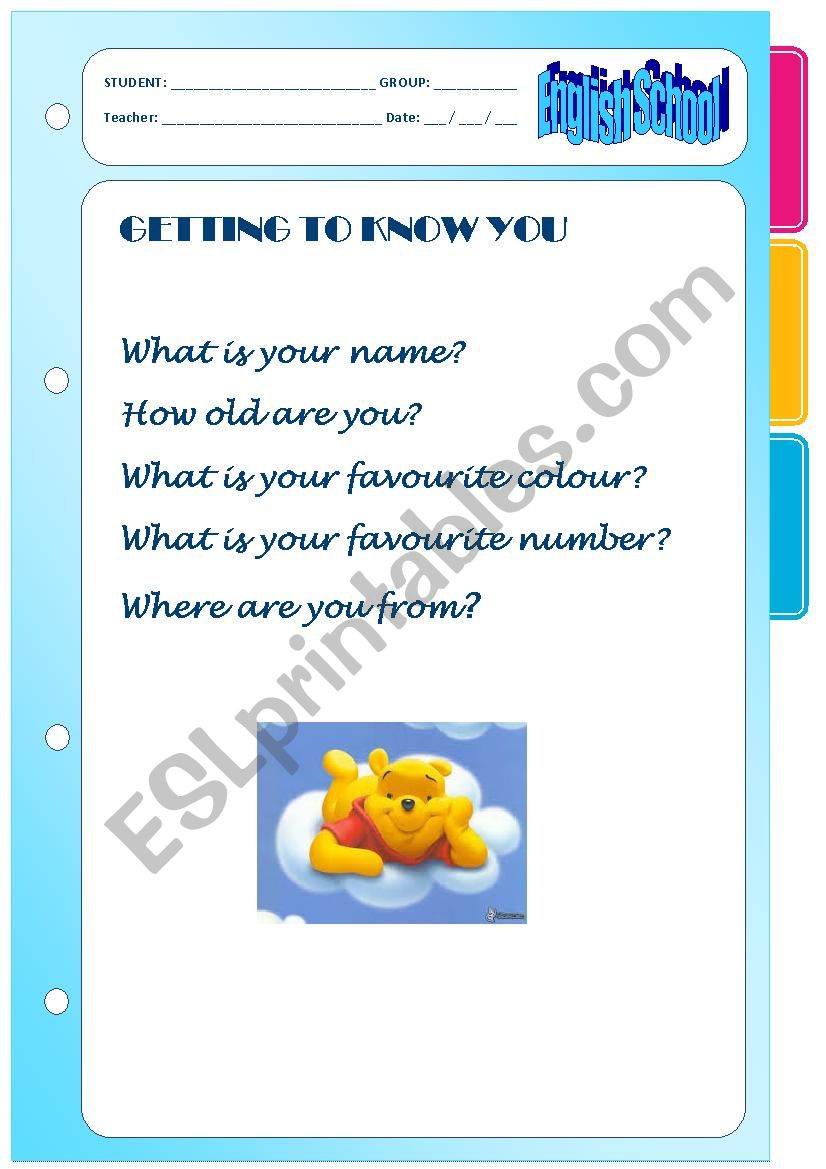 Getting to know you  worksheet