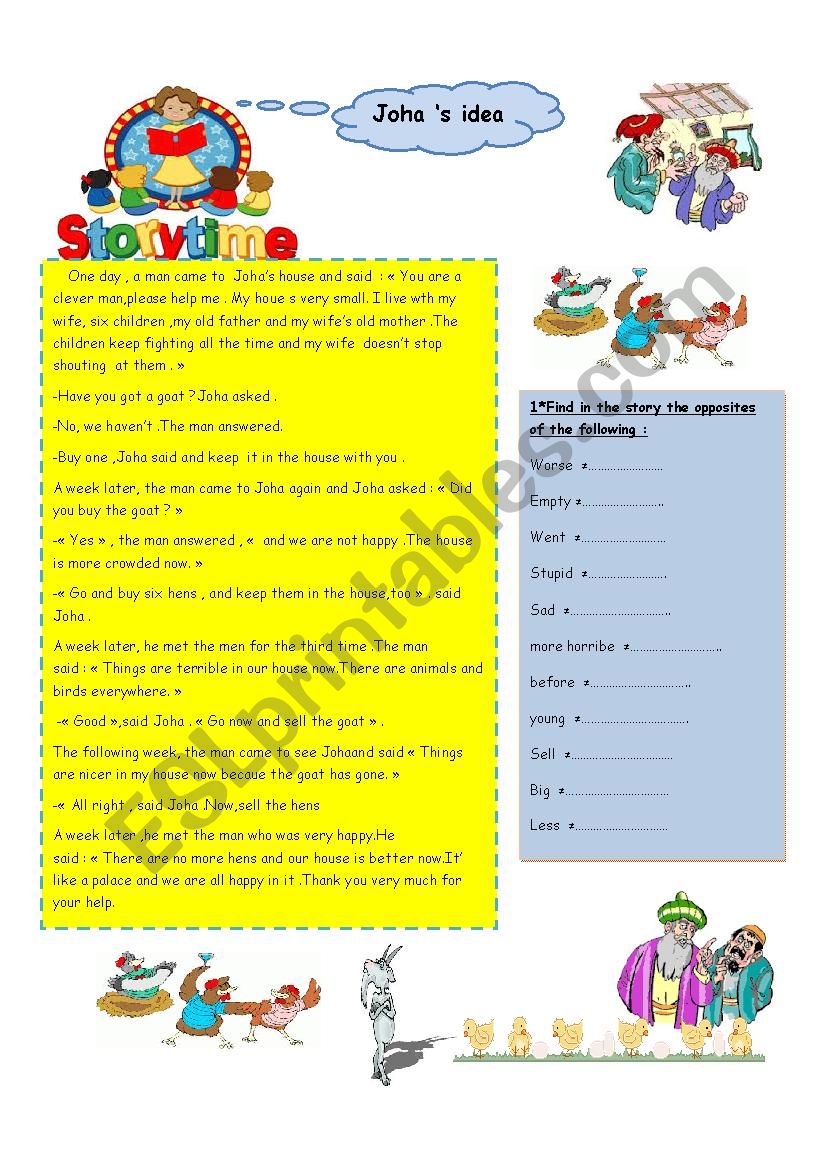 reading Johas ideas worksheet