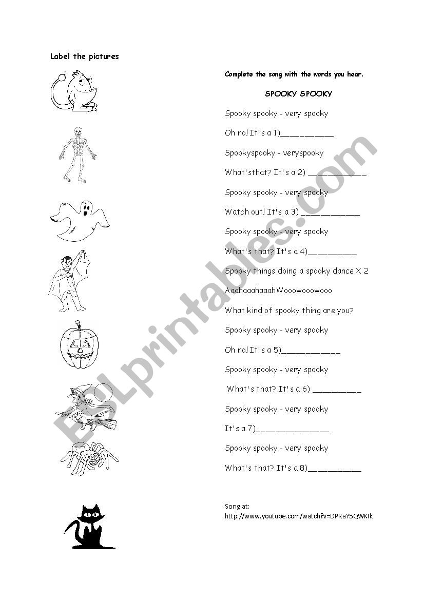 Spooky Spooky Halloween song worksheet