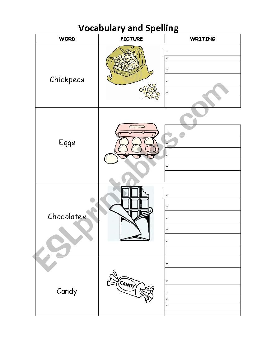 Vocabulary and Spelling worksheet