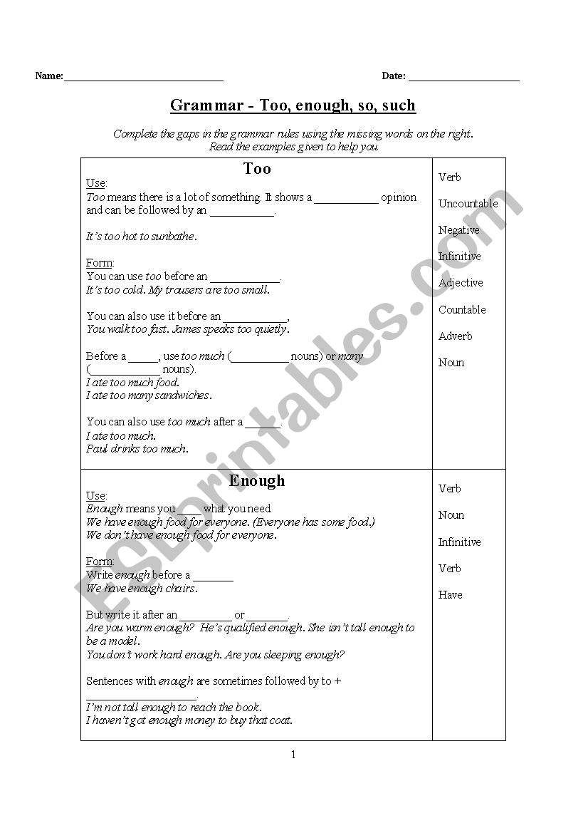 So such too enough worksheet with rules