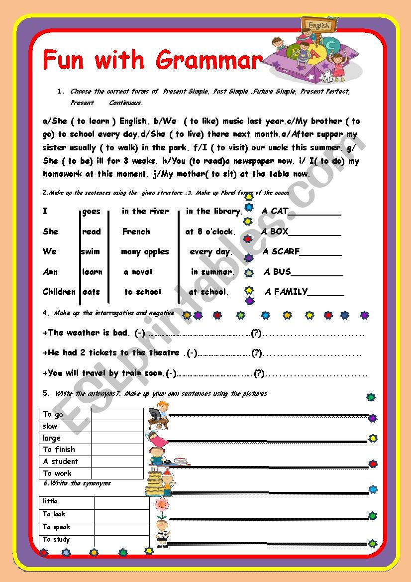 grammar activities in english