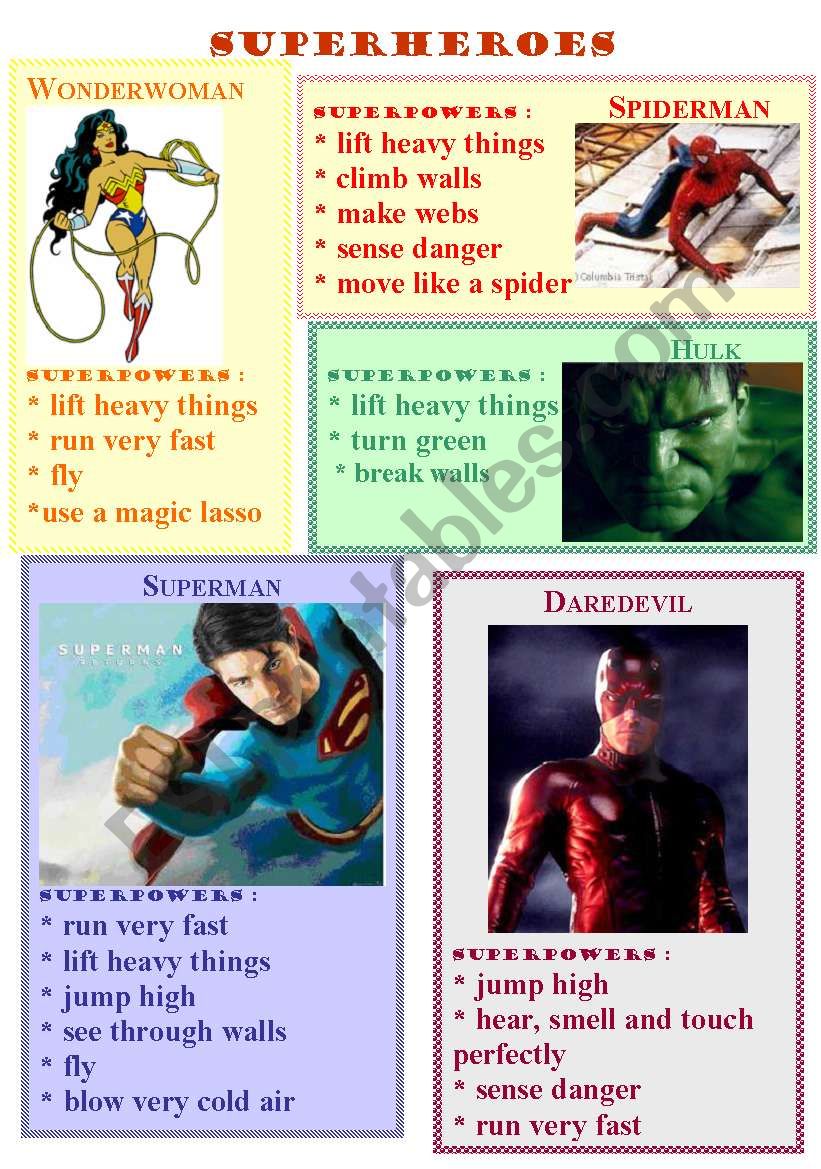 superheroes abilities worksheet