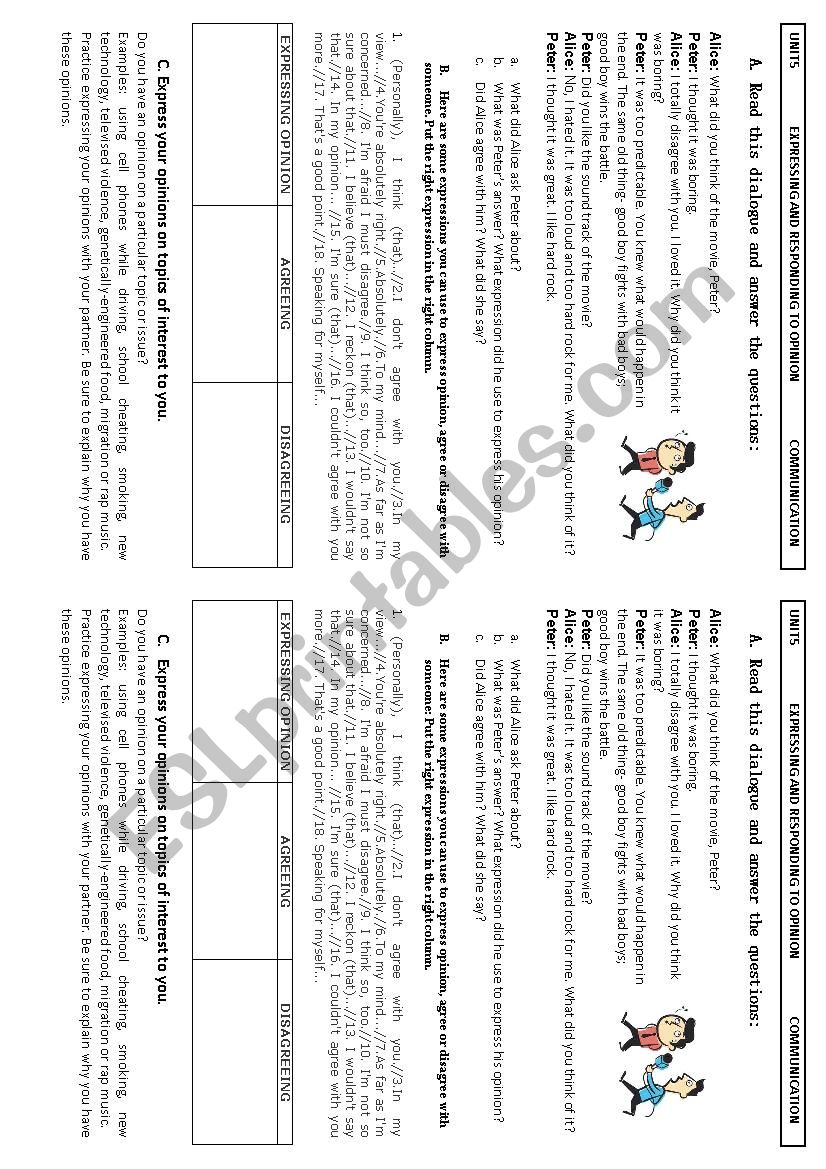 expressing opinion worksheet