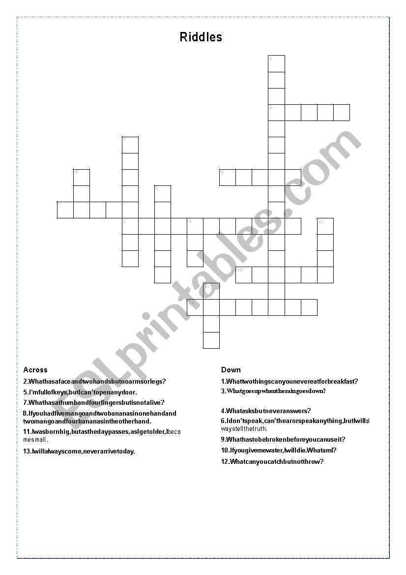 Riddles Crossword worksheet