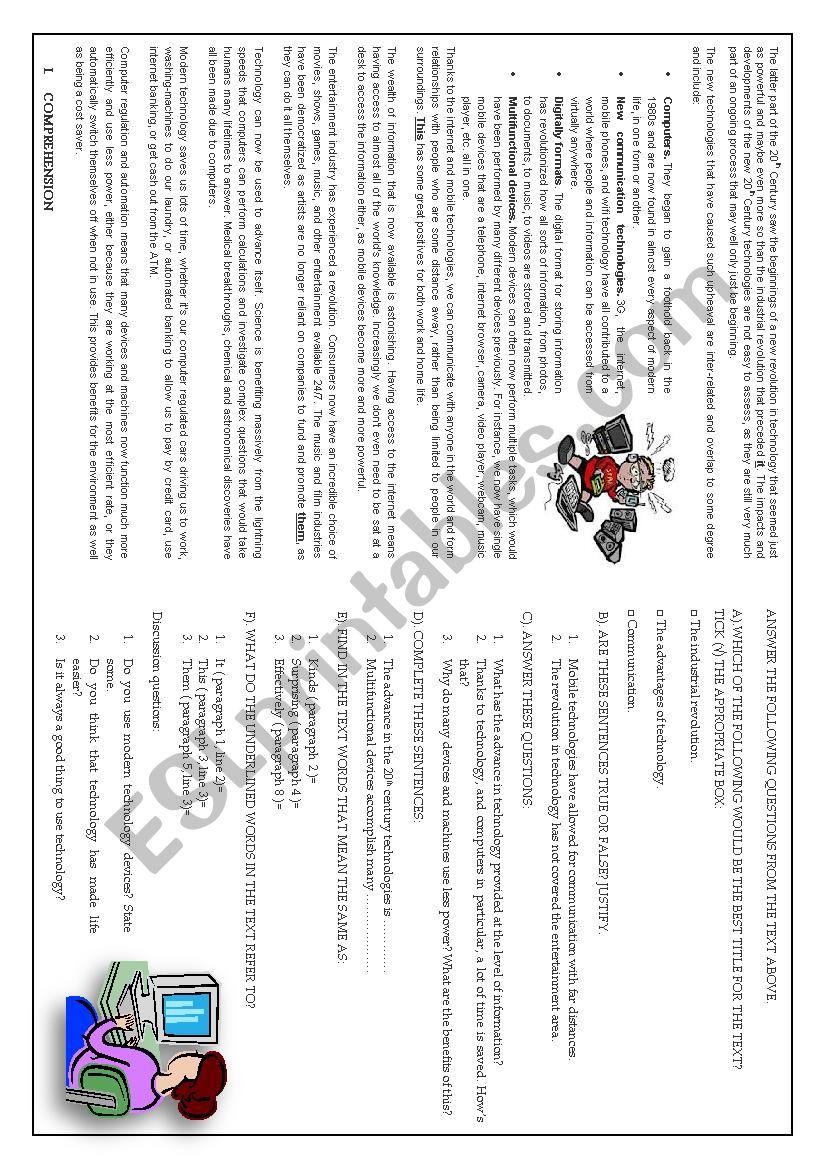 The advantages of technology worksheet