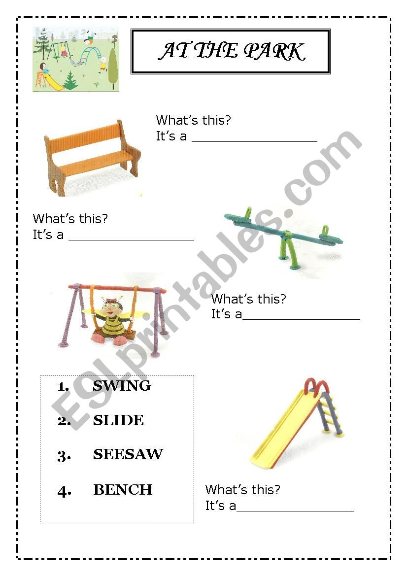 At the park worksheet