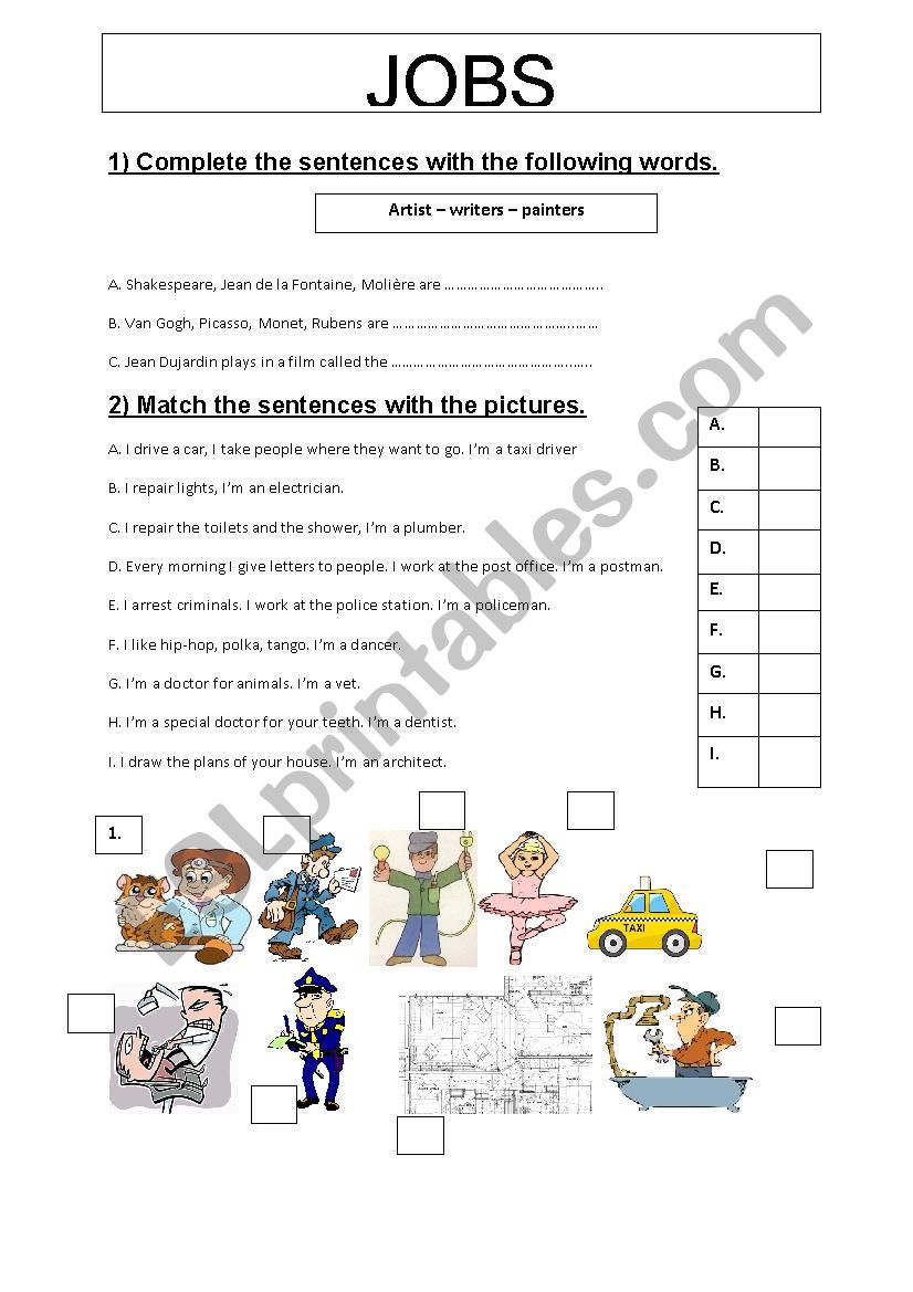 Jobs  worksheet