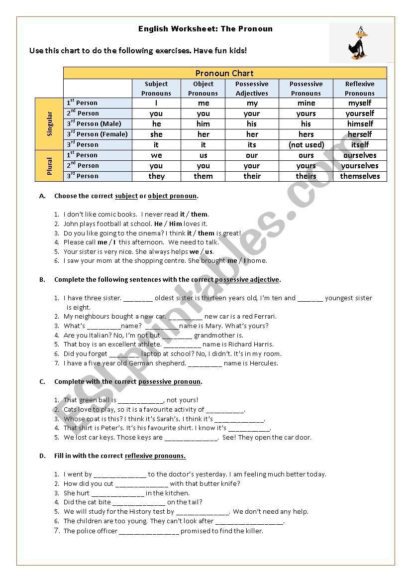 The Pronoun worksheet