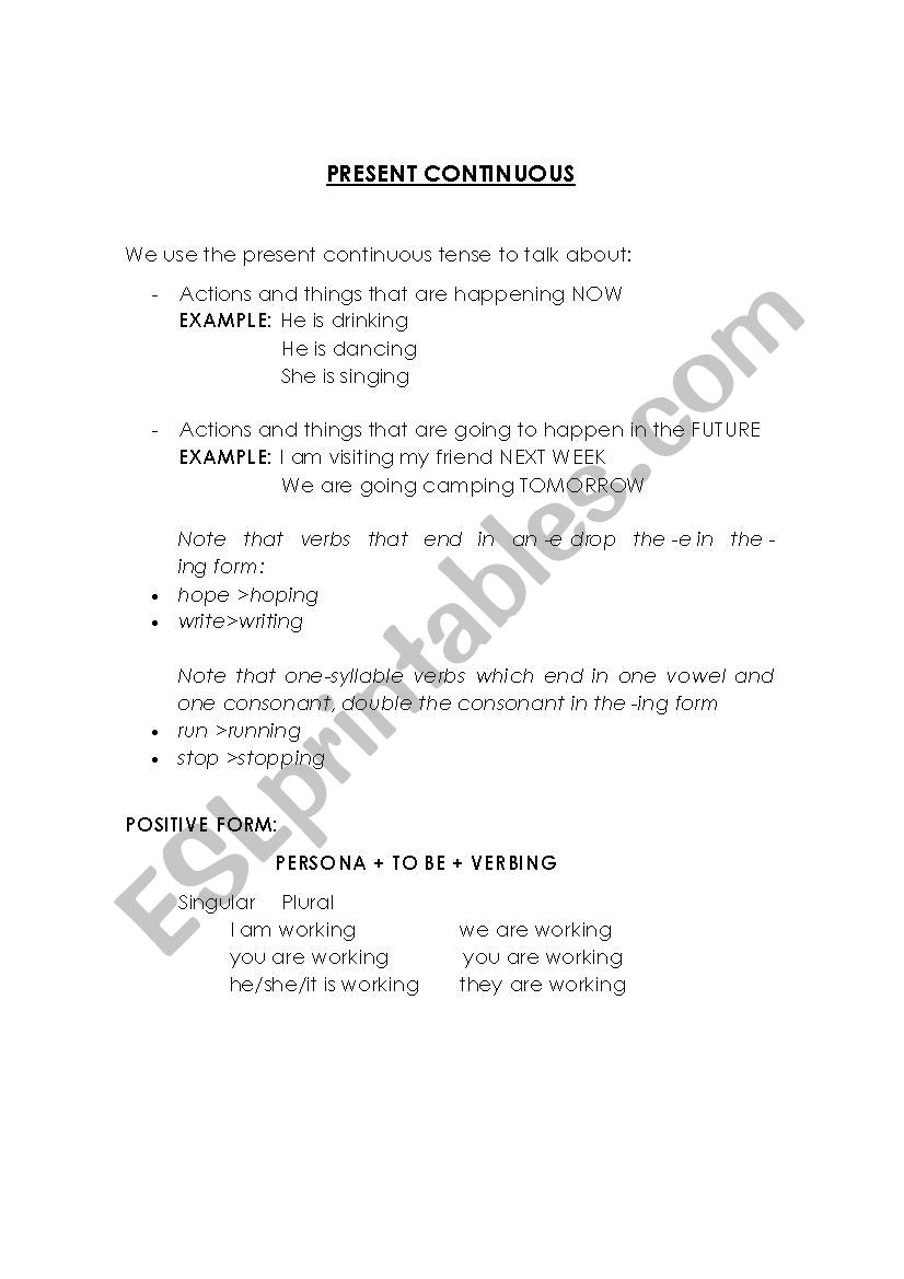 Present Continuous  worksheet