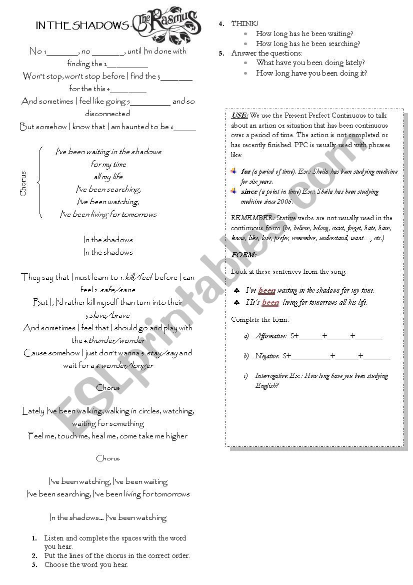 in the Shadows worksheet