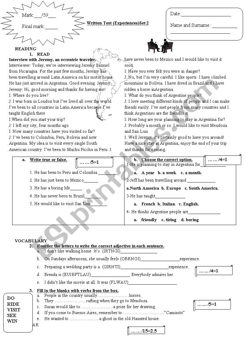 present perfect worksheet