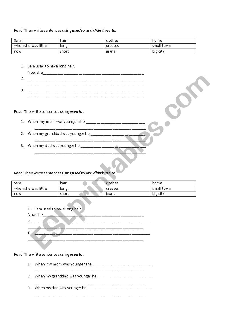 Used to/Didnt use to worksheet