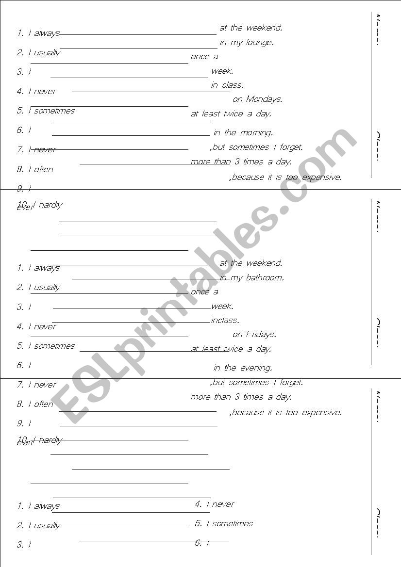 Gap fill - adverbs of frequency