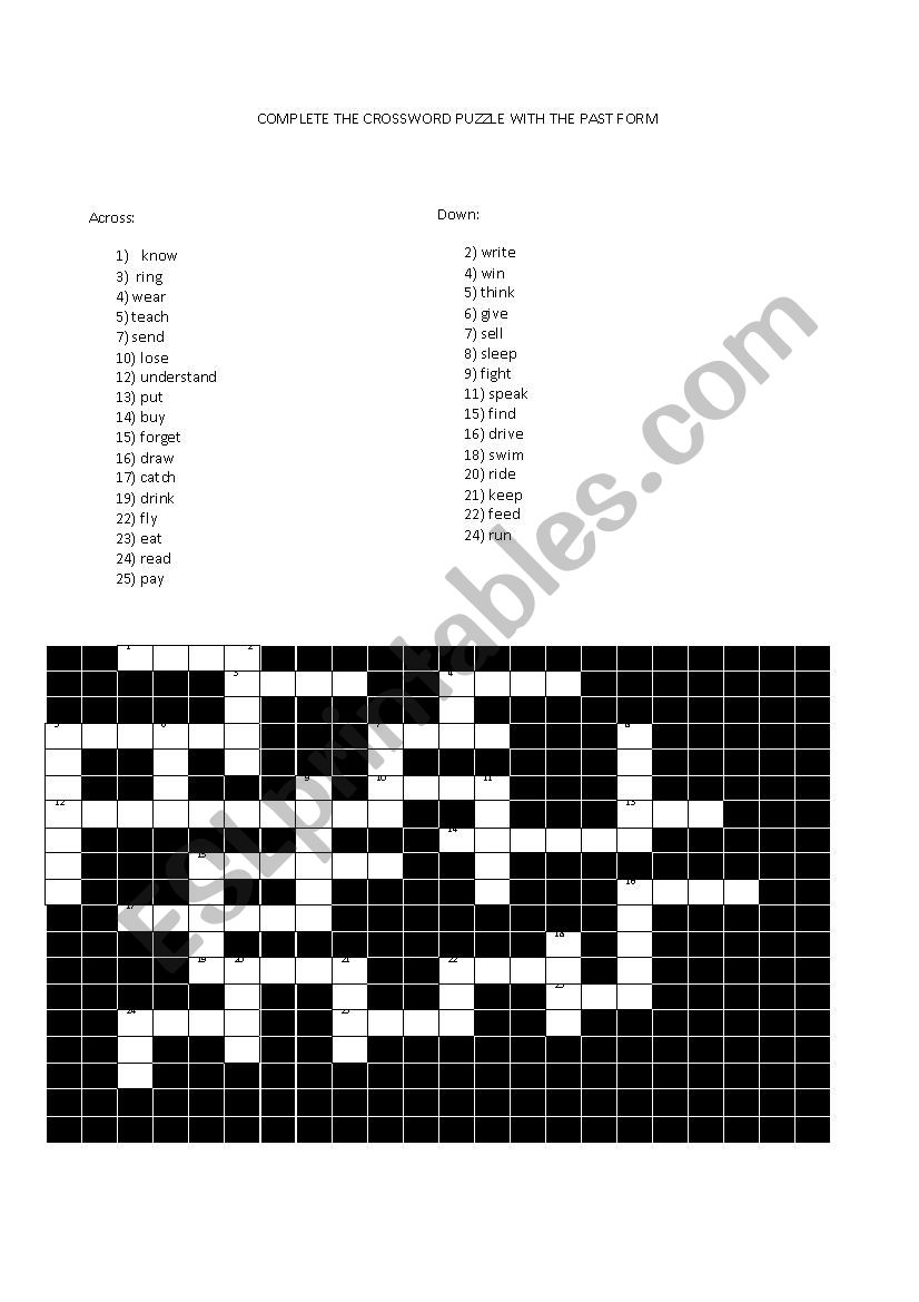 PAST VERBS CROSSWORD worksheet