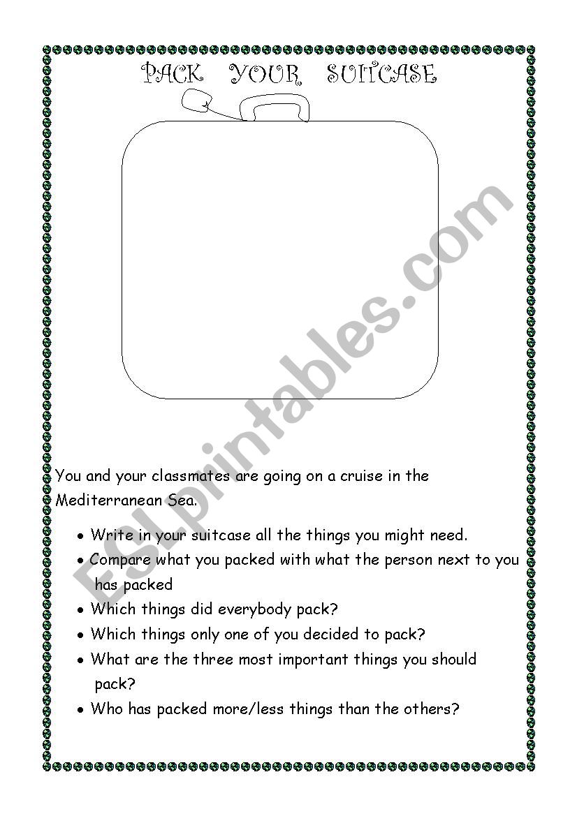 Pack your suitcase worksheet