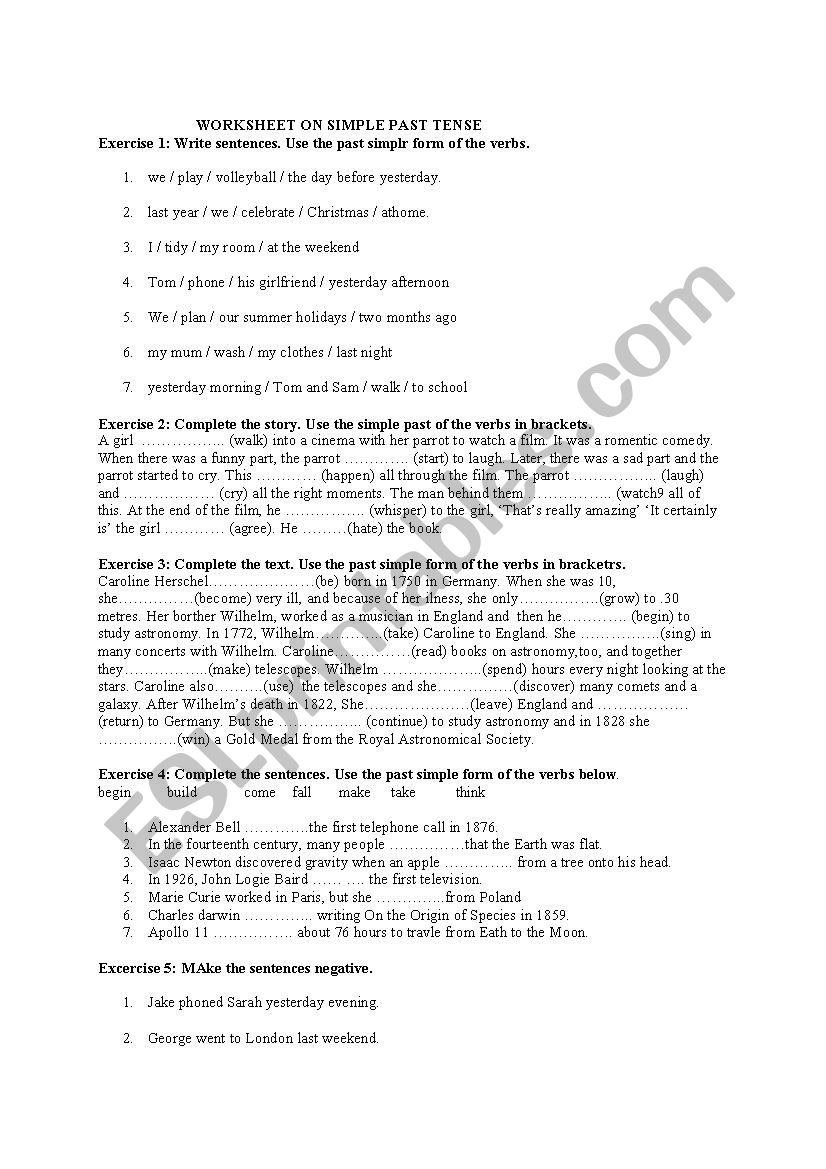 past tenses worksheet worksheet