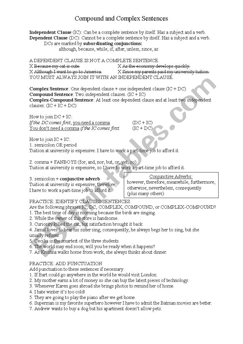 clauses-and-complex-compound-sentences-practice-esl-worksheet-by-cristiline