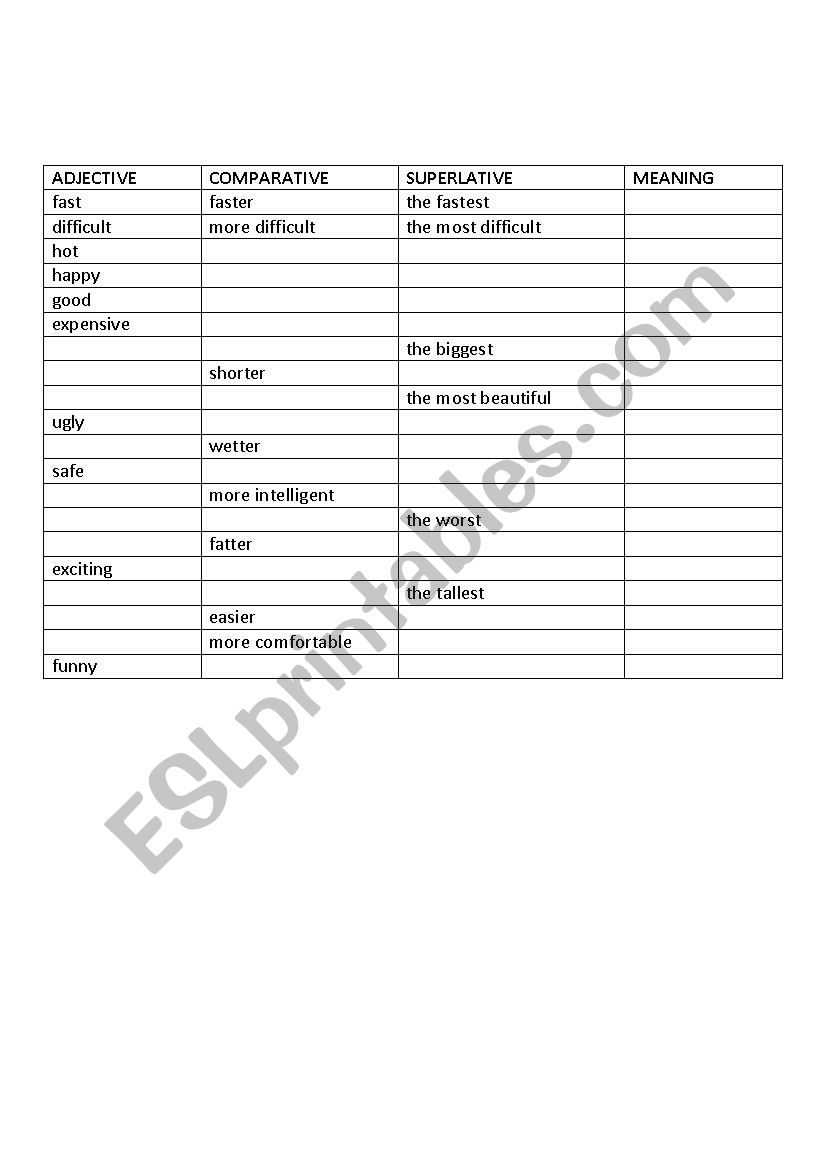 comparatives and superlatives worksheet