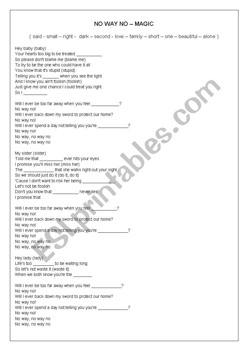 No way no magic esl worksheet by teacherfer