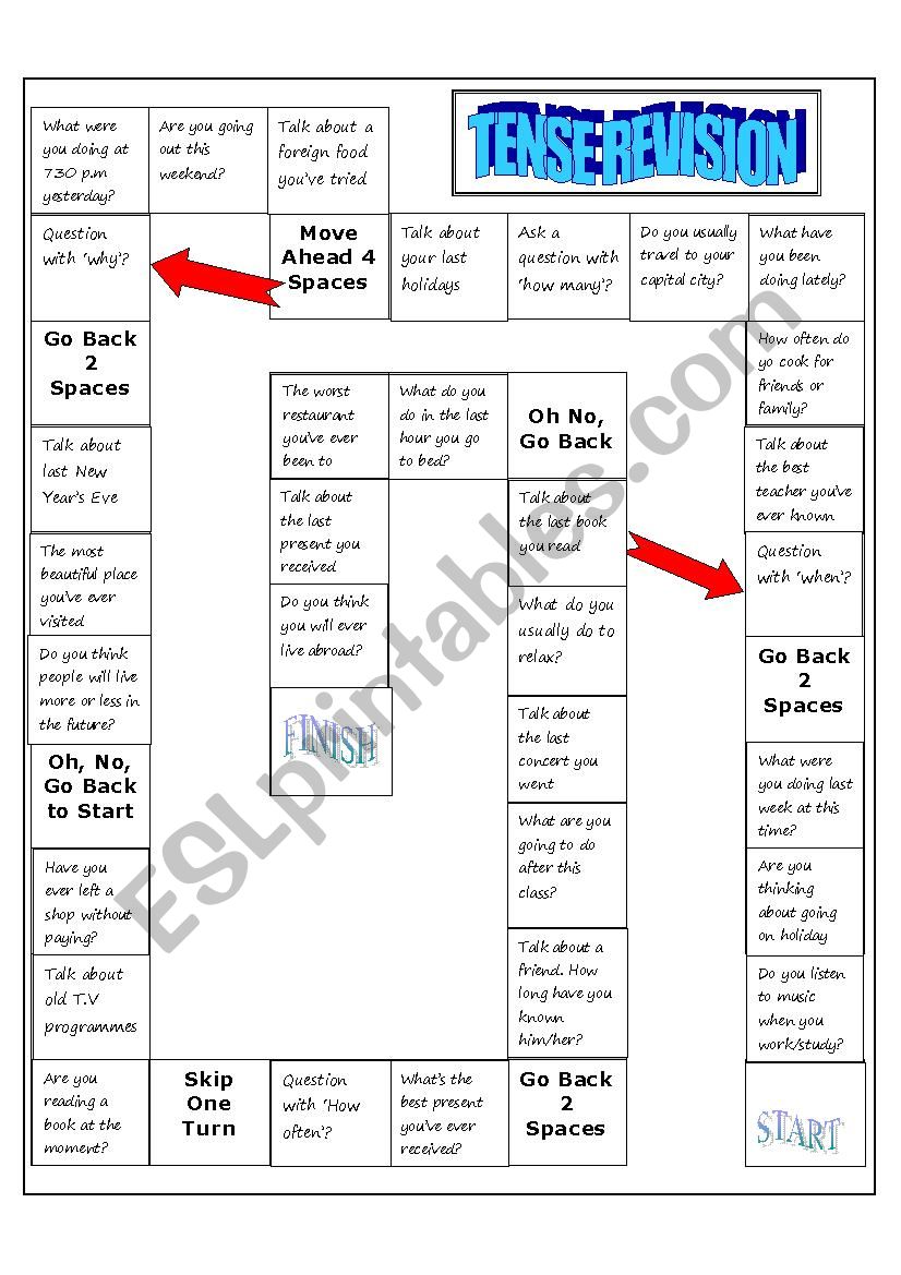 board game tenses review worksheet