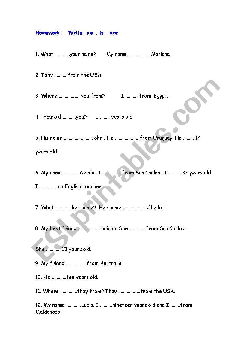 verb to be present worksheet