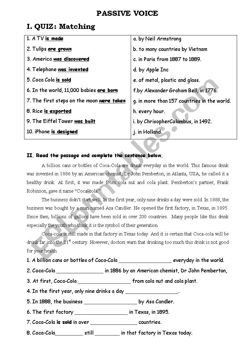 Passive Voice Exercises worksheet