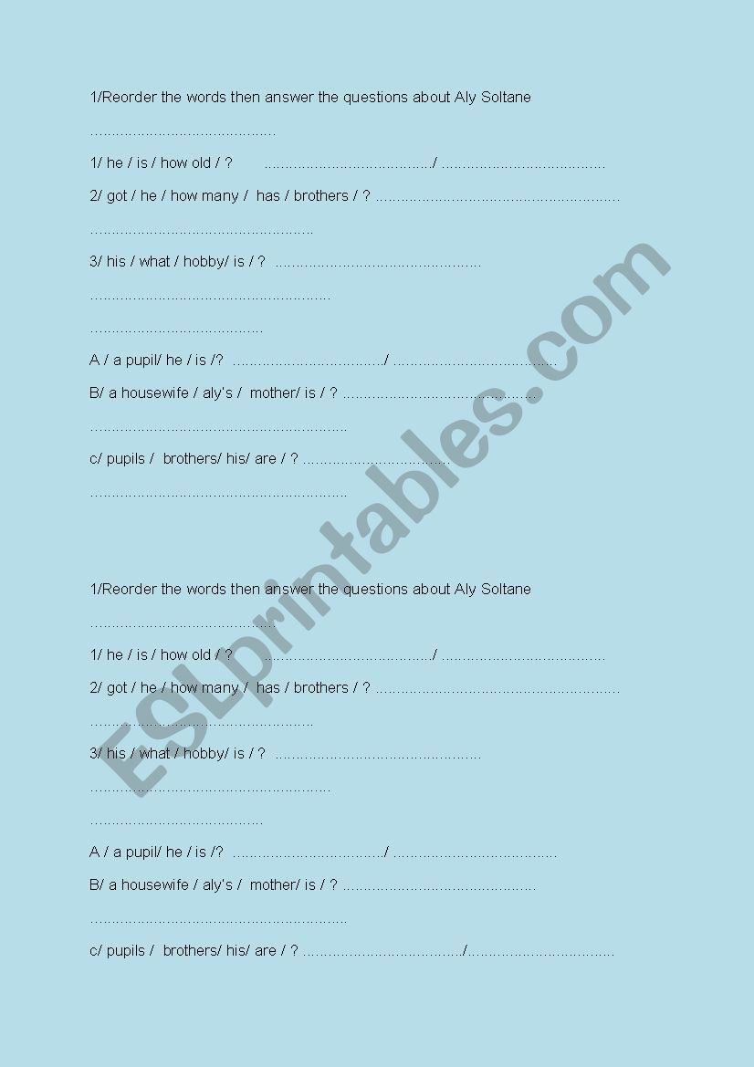 7 th form tunisian pupils worksheet