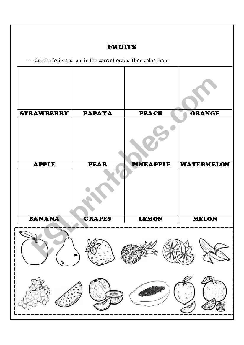 FRUITS worksheet