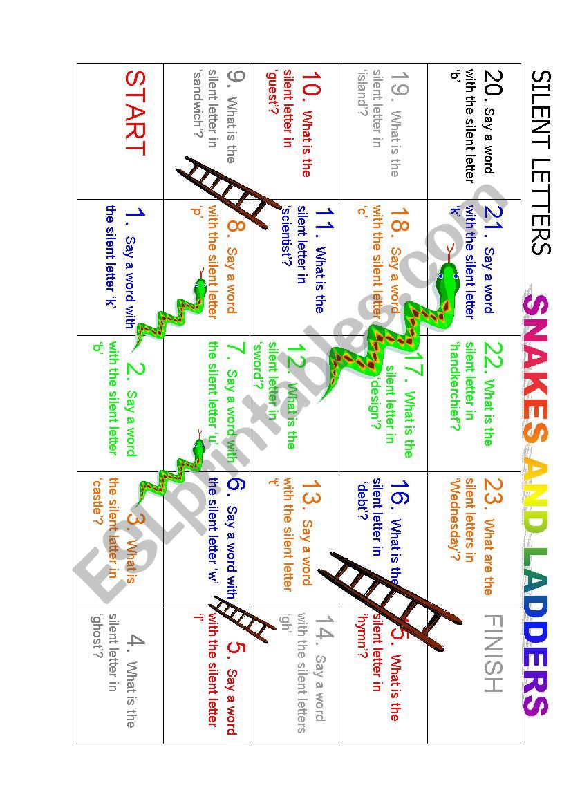 Silent Letters snakes and ladders