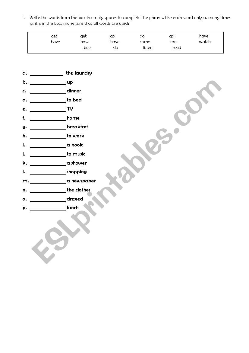 Daily routine worksheet