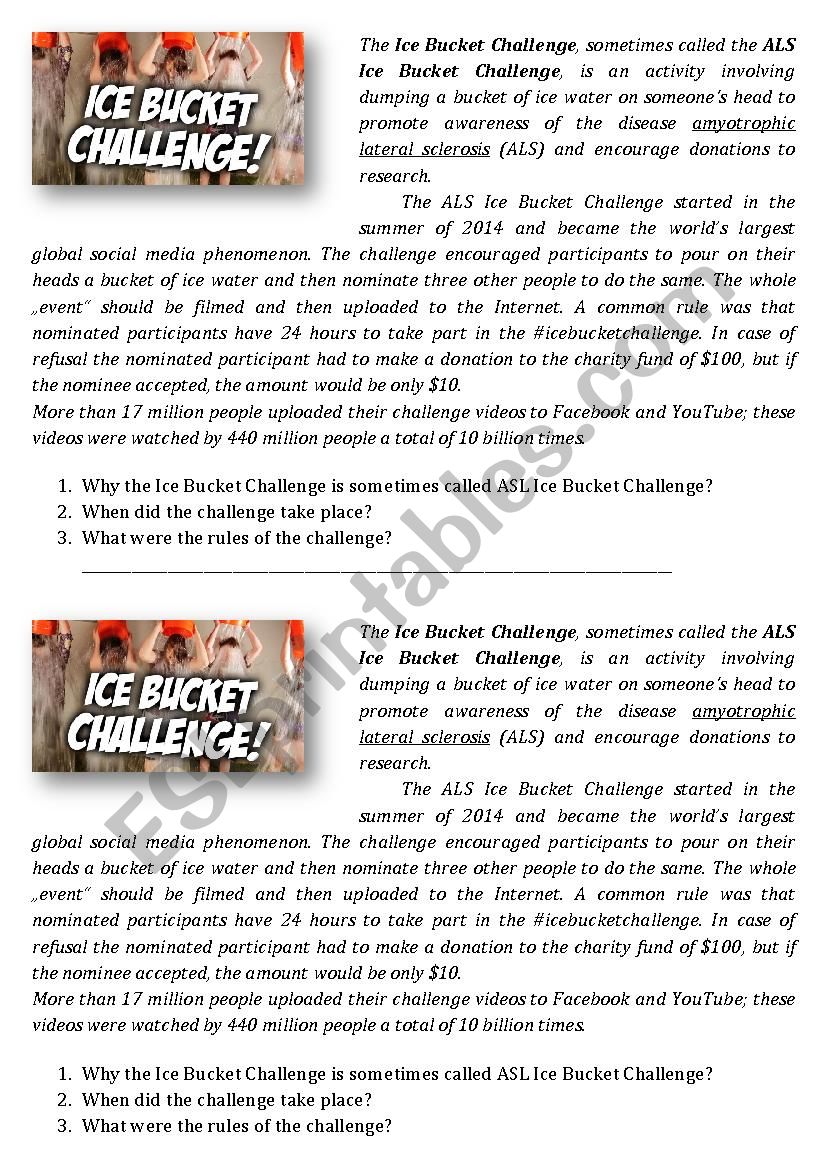 The Ice Bucket Challenge  worksheet