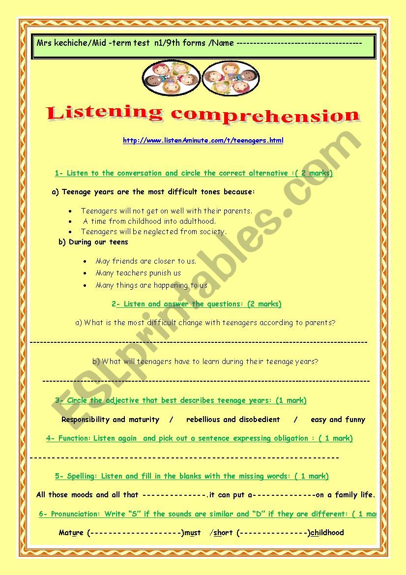 9th :Mid-term test n 1 :2015-2016