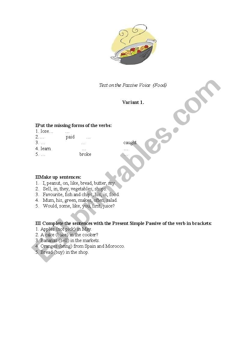 Passive Voice (food) worksheet