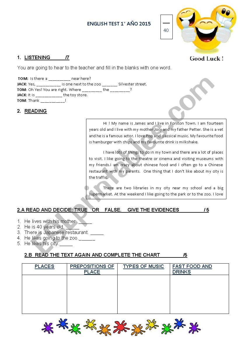 english test 1st grade worksheet