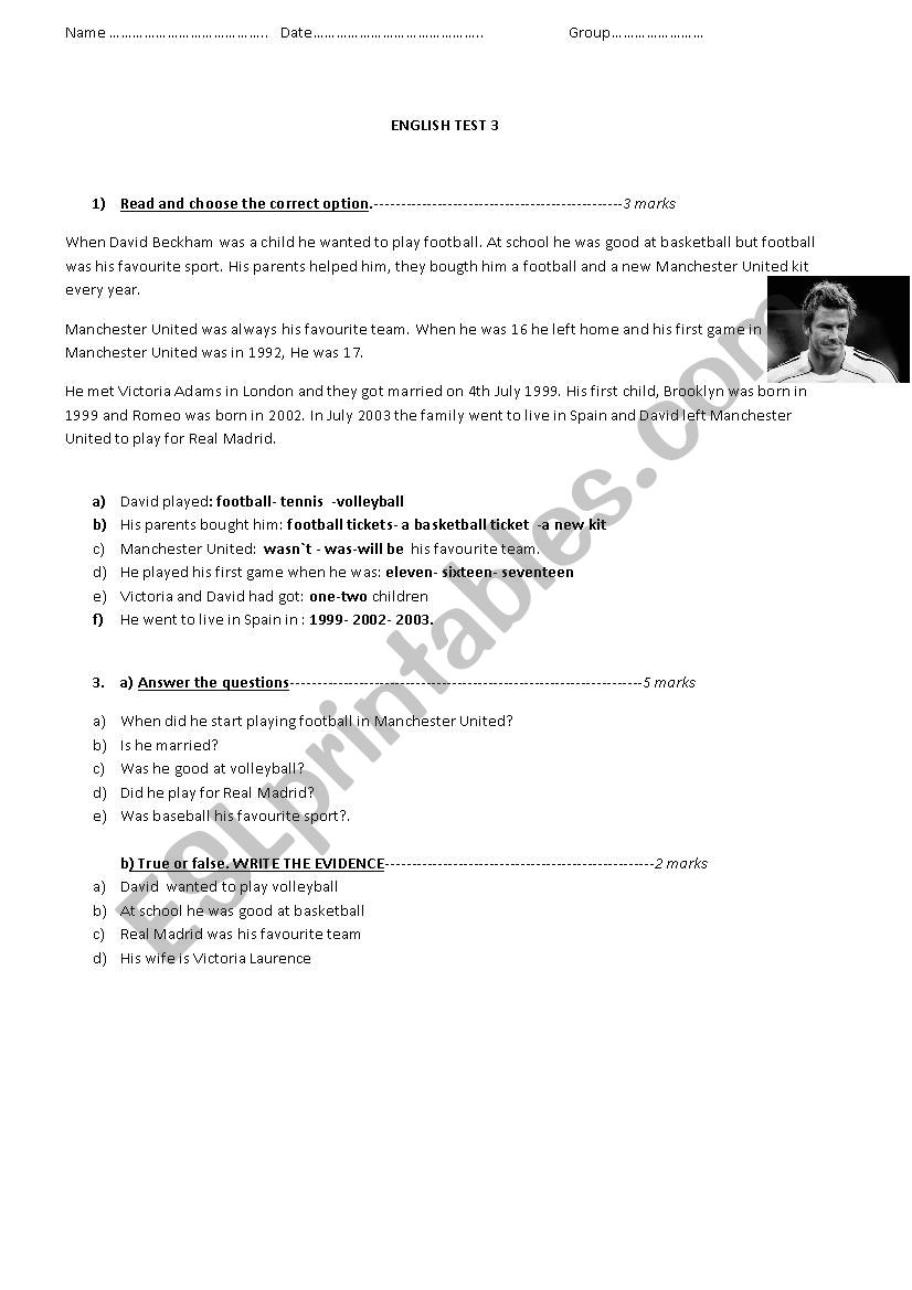 english exam 3rd grade worksheet