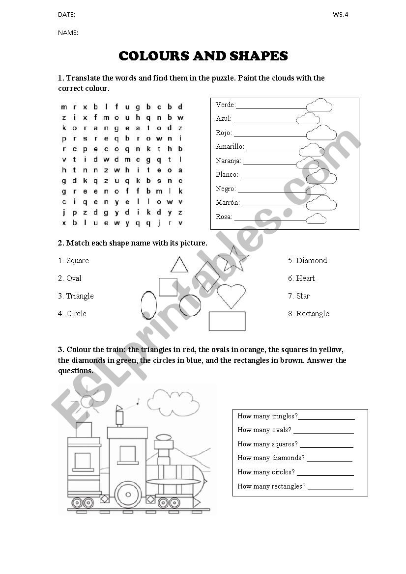 Colours and shapes worksheet
