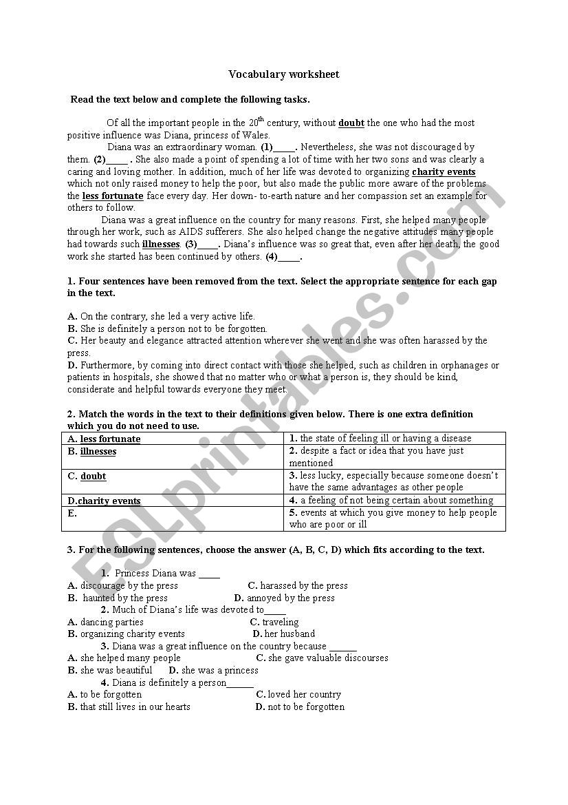 Vocabulary worksheet worksheet