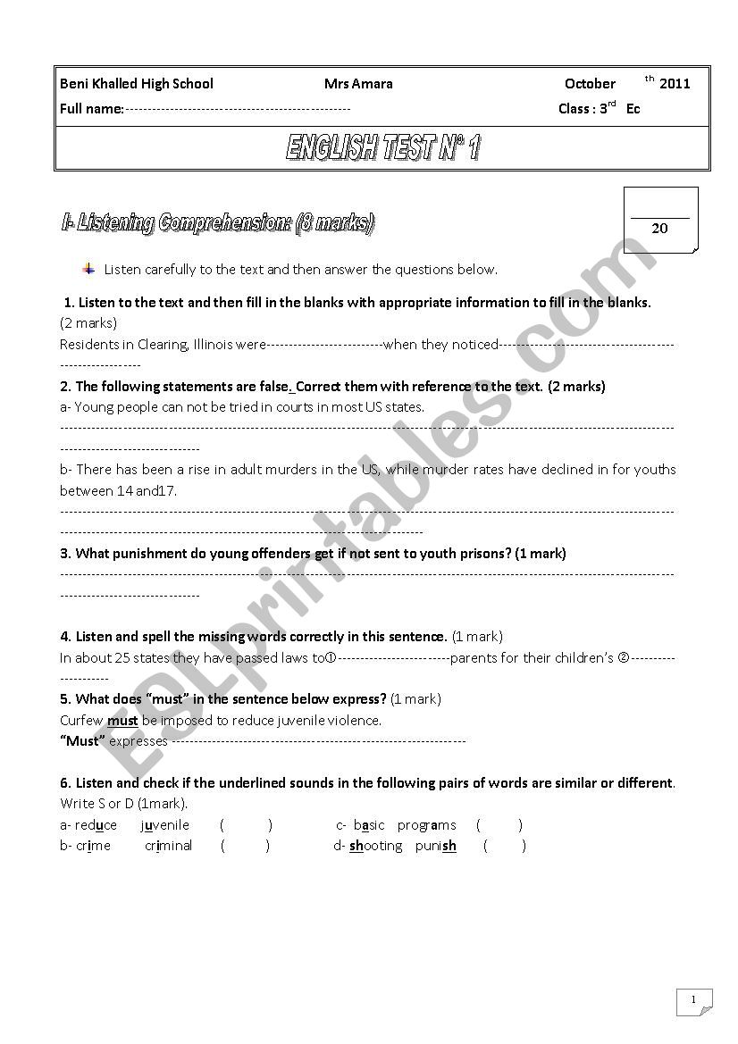 test 1 3grade tunisian students