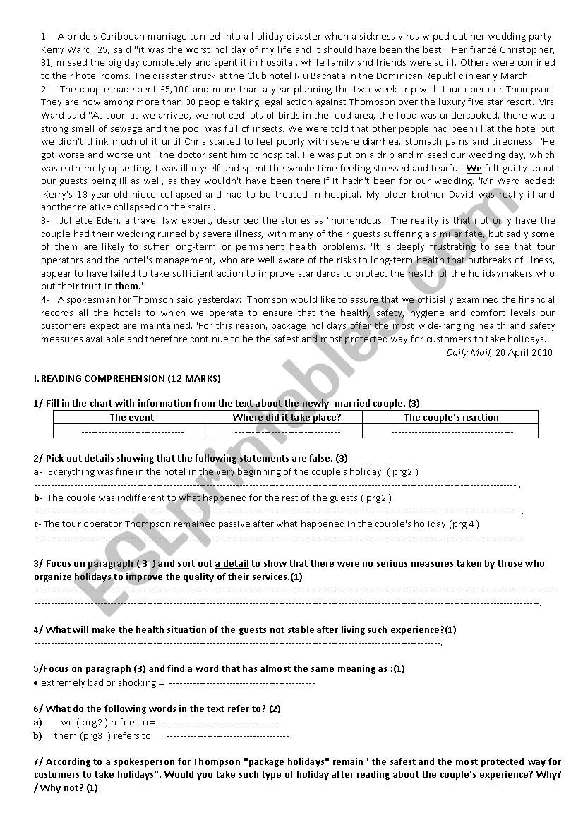 READING COMPREHENSION worksheet