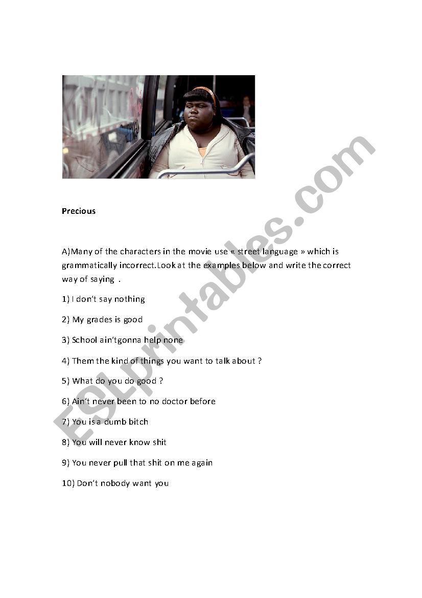 Precious worksheet