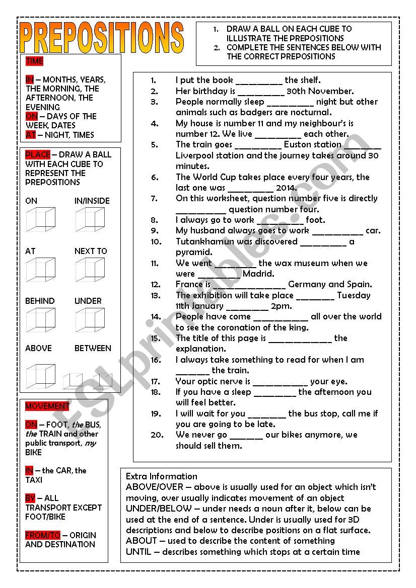 Prepositions of TIME, PLACE and MOVEMENT