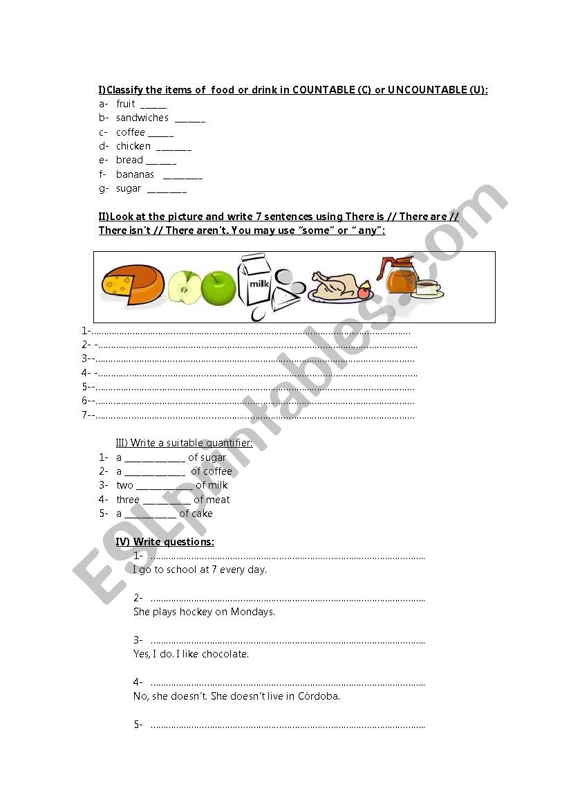 COUNTABLE UNCOUNTABLE NOUNS worksheet