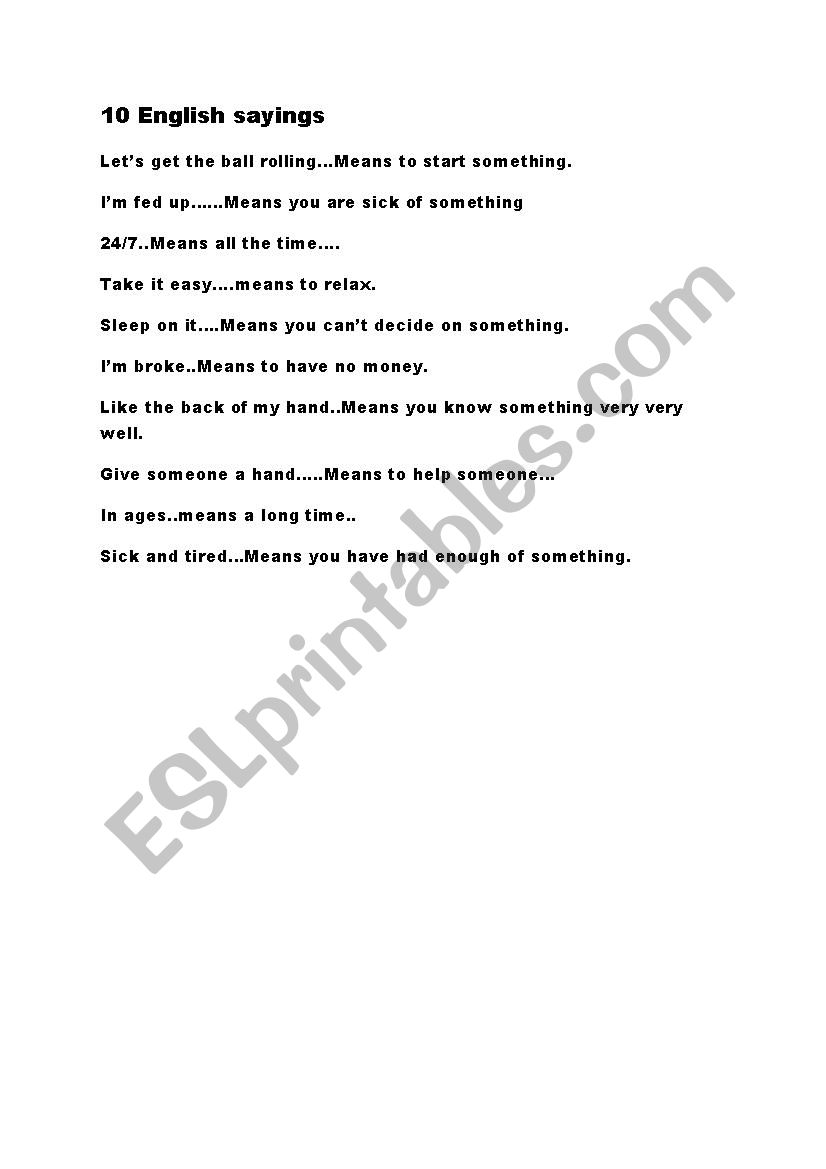 English sayings worksheet