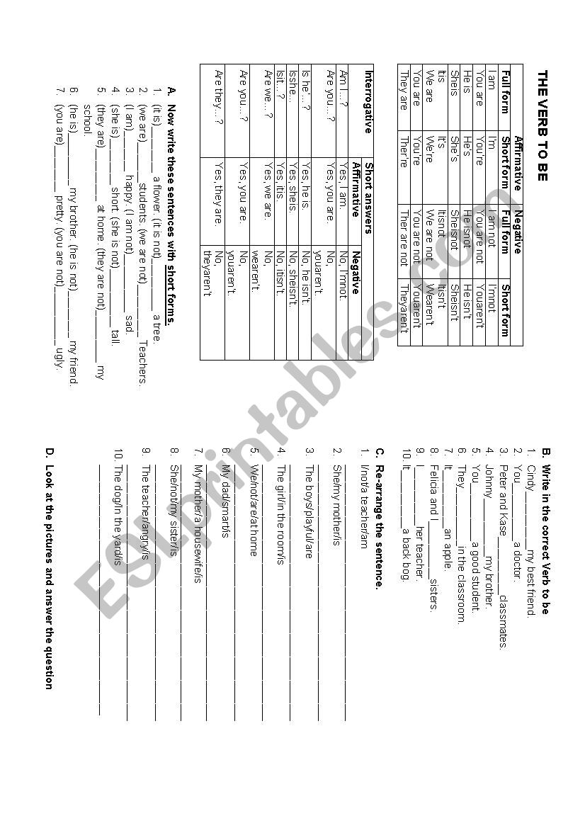 exercises the verb tobe worksheet