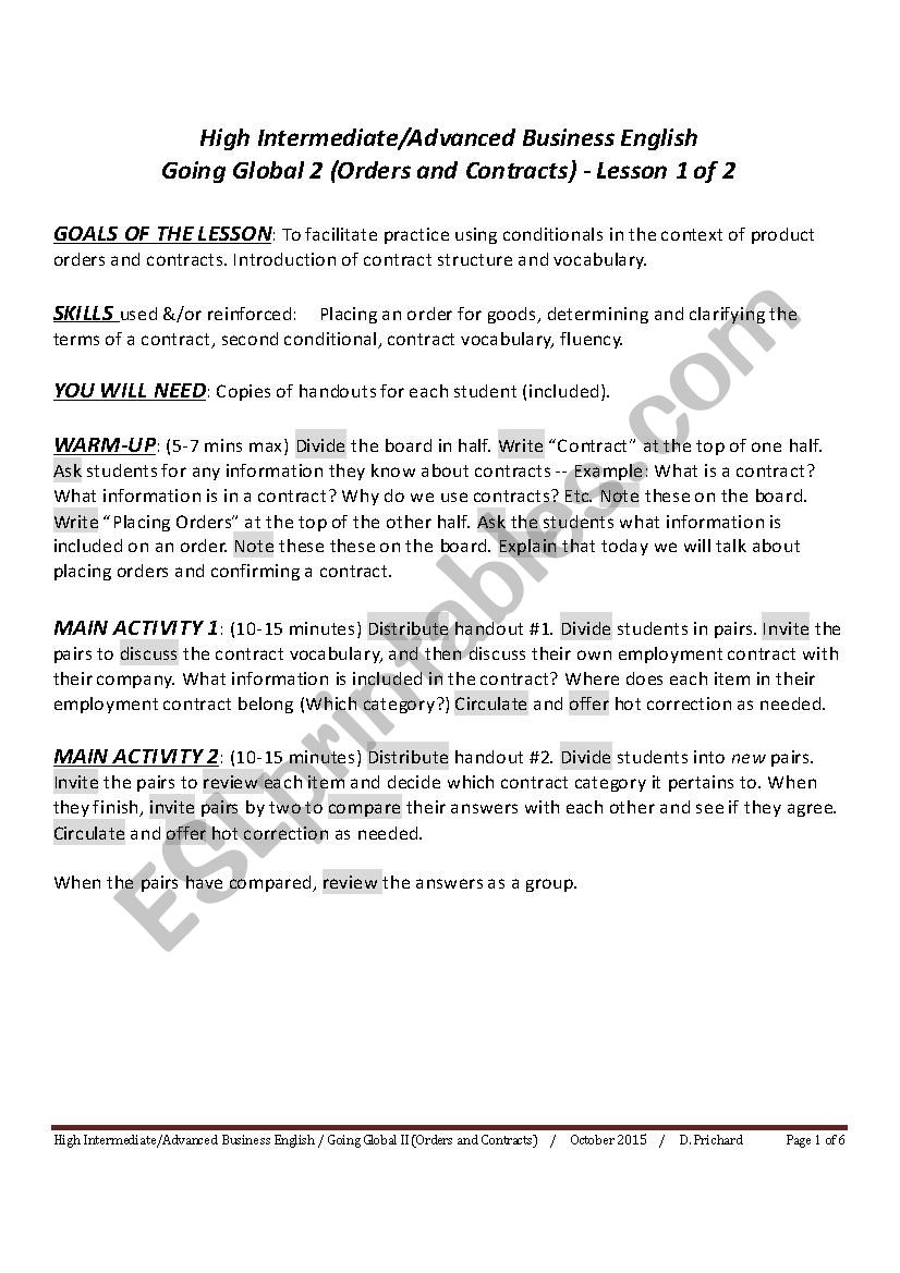 HIGH INTERMEDIATE/ADVANCED BUSINESS ENGLISH - GOING GLOBAL 2 - LESSON 1 OF 2