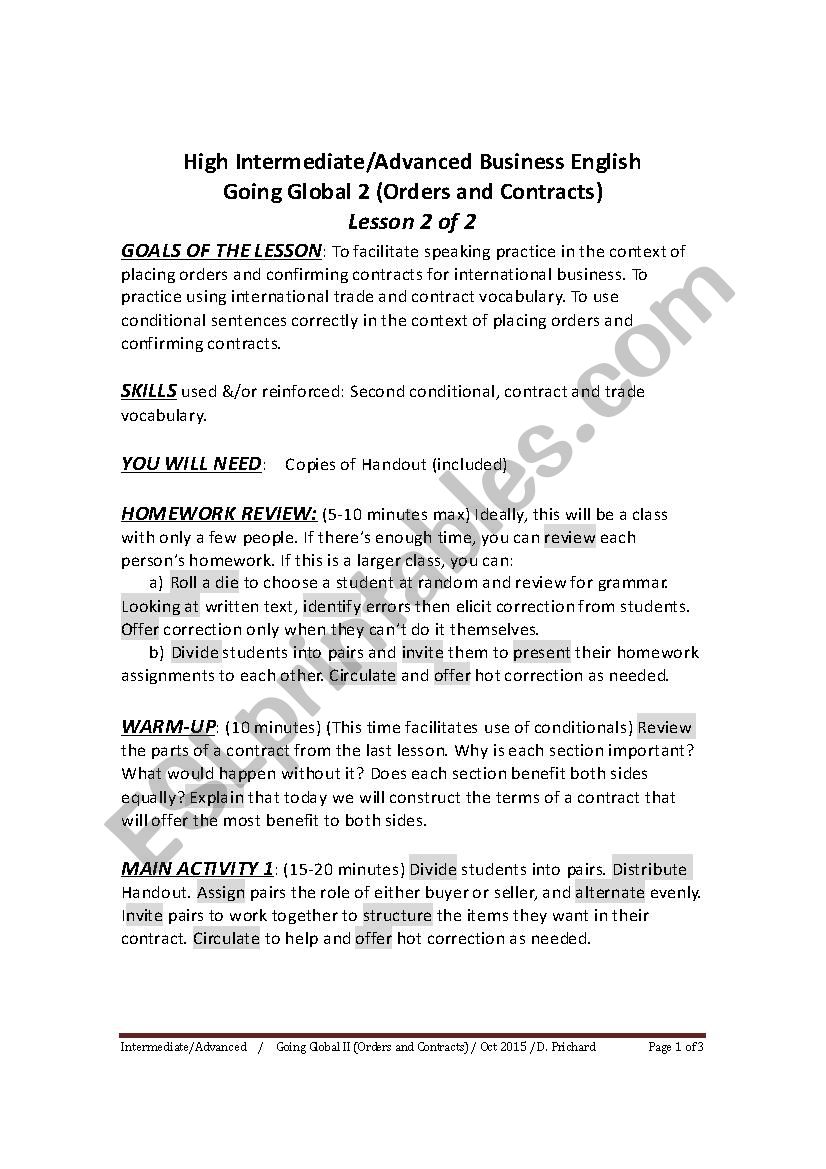 HIGH INTERMEDIATE TO ADVANCED BUSINESS ENGLISH - GOING GLOBAL 2 - LESSON 2 OF 2