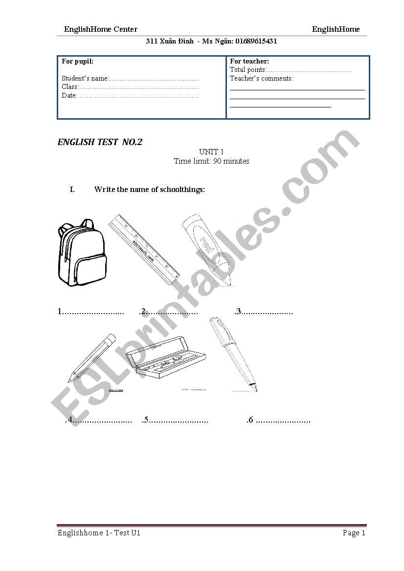 English Test worksheet