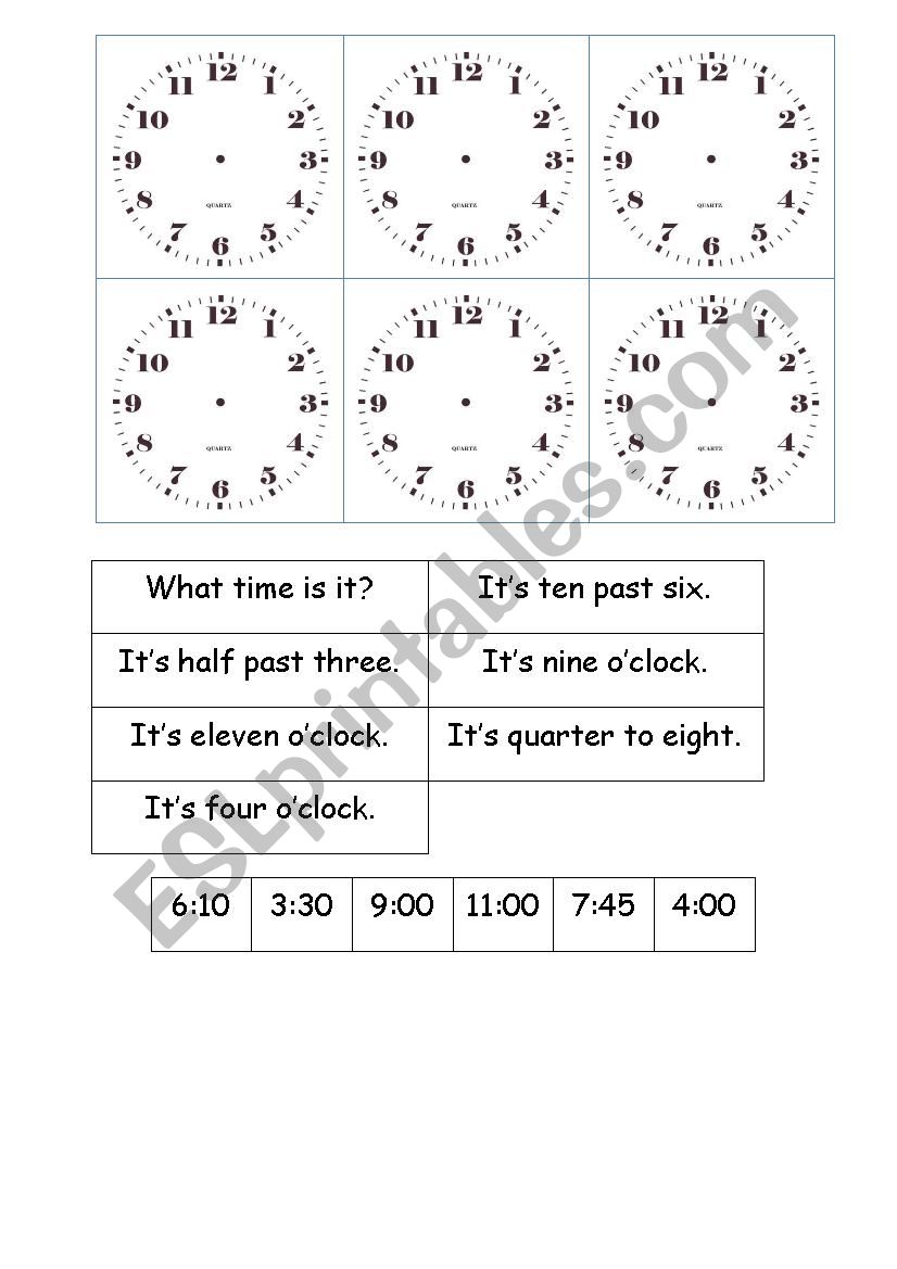 Telling the time worksheet